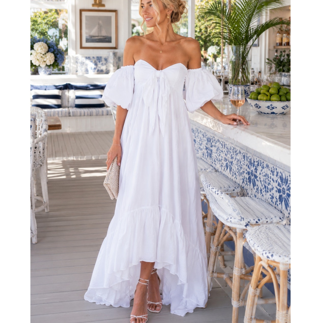 Caroline Constas Gabrielle Dress White Off Shoulder Puff Sleeve Size S Bridal